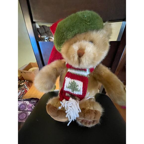 Dillards 2003 Teddy Near Christmas Winter Hat and Scarf 18” plush stuffed toy - Picture 1 of 4